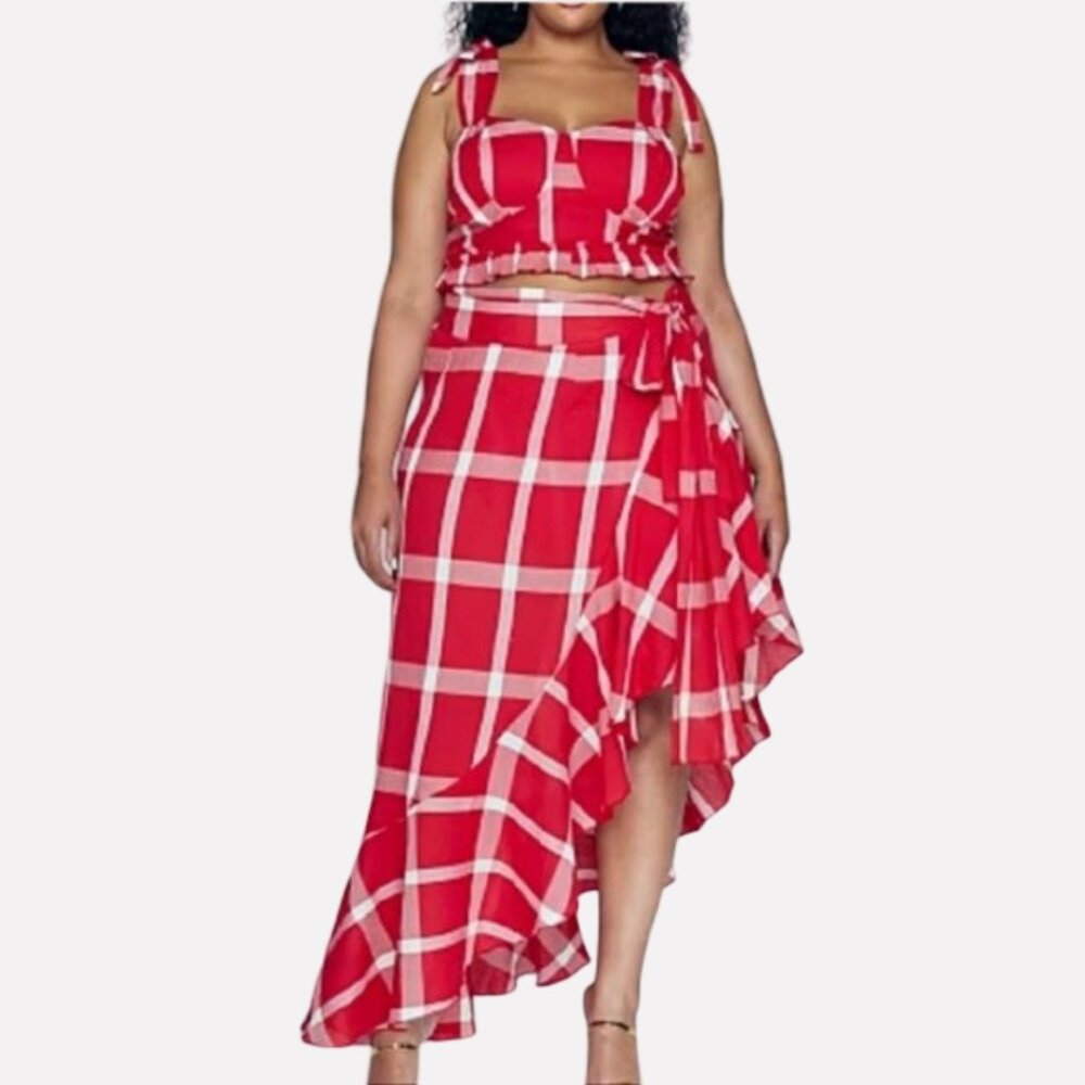 Fashion To Figure Gina Plaid Ruffle Maxi Skirt 0/XL